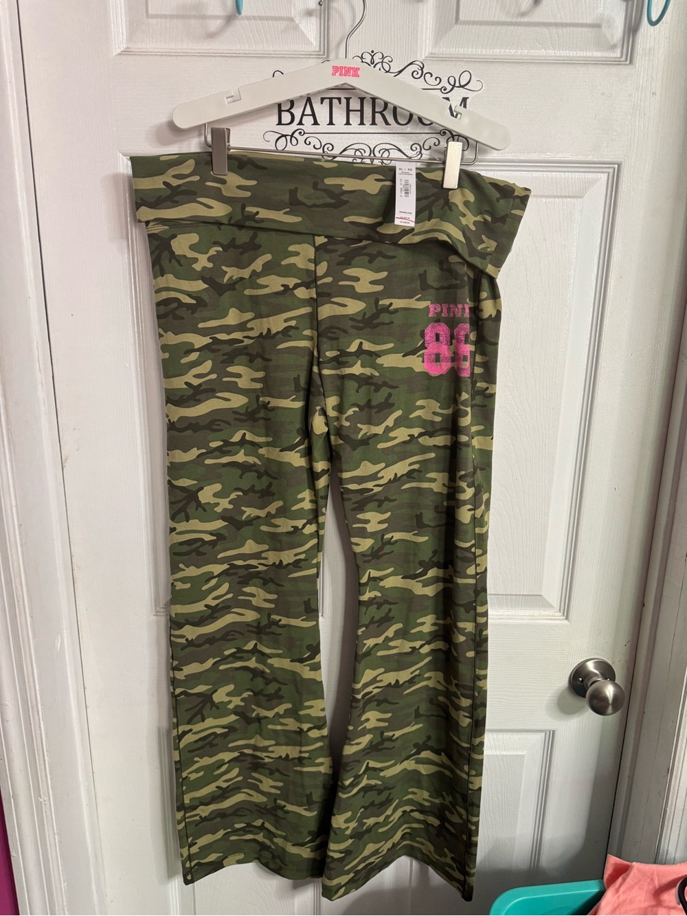 PINK Victoria's Secret Camo Fold-Over Joggers with Pink 85 Accent